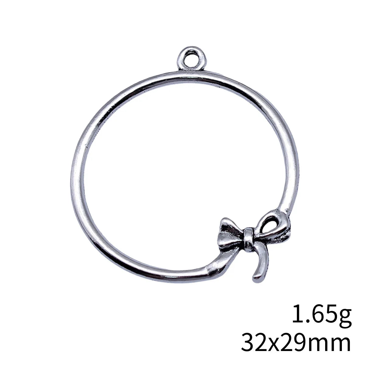 32x29mm 1.65g Antique Silver Zinc Alloy Bowknot Round Ring Butterfly Charm Pendant for DIY Necklace Jewelry