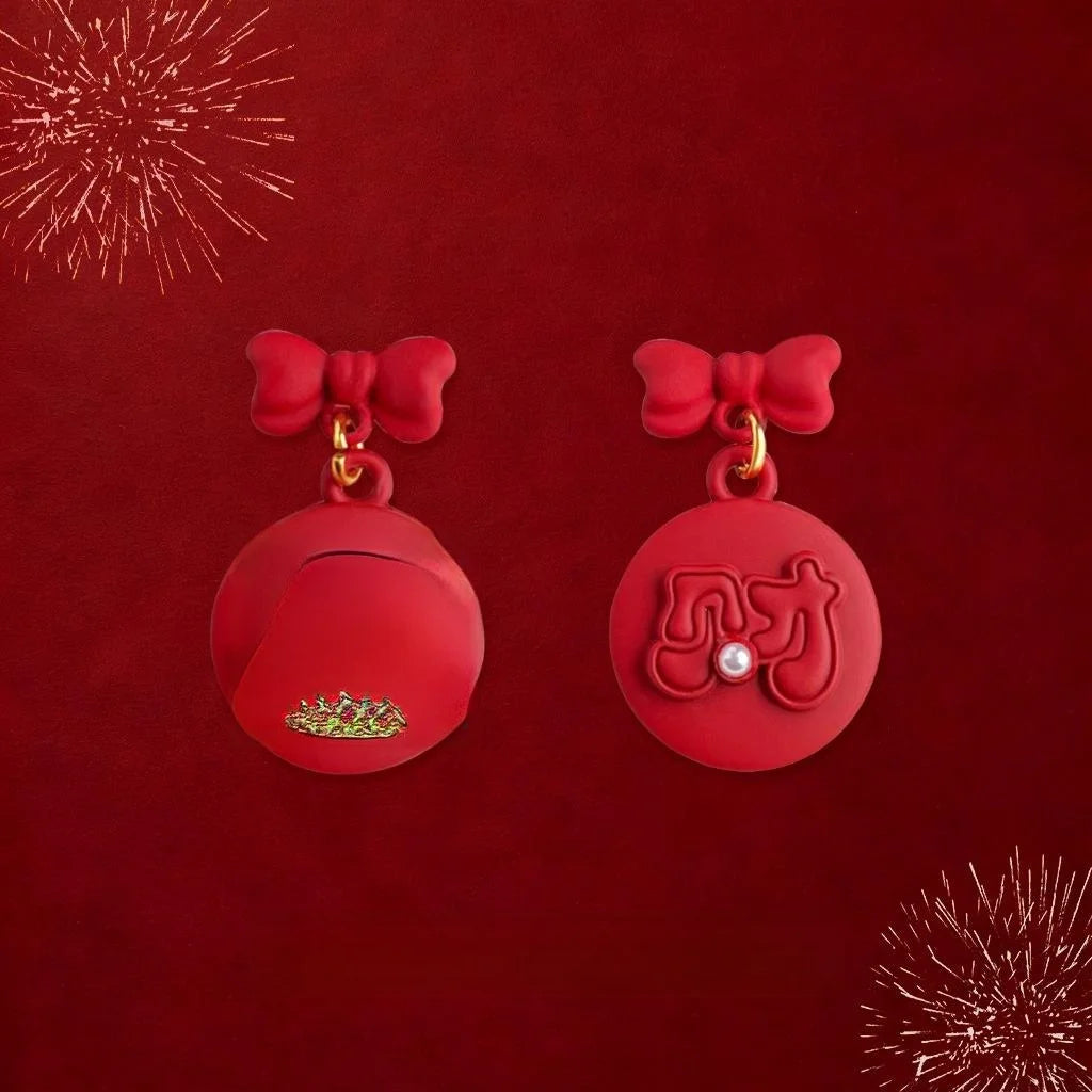 Chinese Style Red Bow Drop Earrings Copper New Year Festive Lucky Jewelry