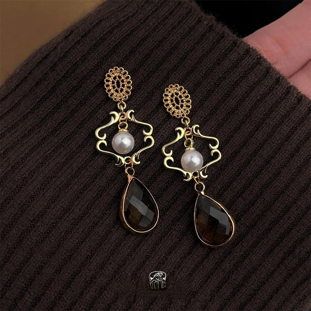 Vintage Palace Glass Crystal Handmade 14K Plated Copper Tassel Drop Earrings
