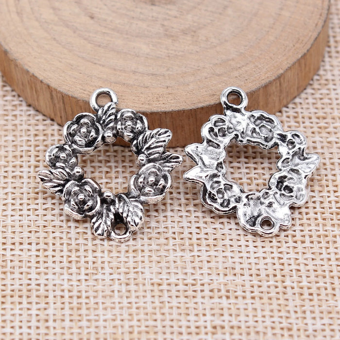 28x25mm 2.7g Antique Silver Zinc Alloy Wreath Connector Charm for DIY Bracelet Necklace Making
