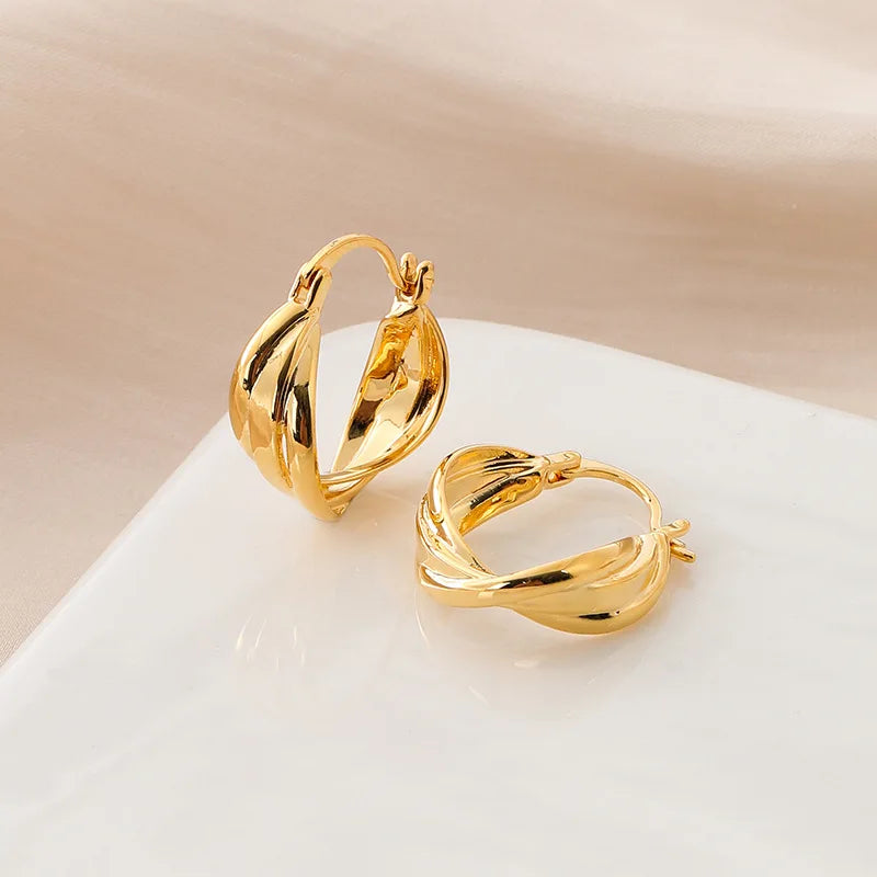 Elegant Gold Alloy C-Shaped Hoop Screw Stud & Clip On No Piercing Minimalist Metal Circle Earrings