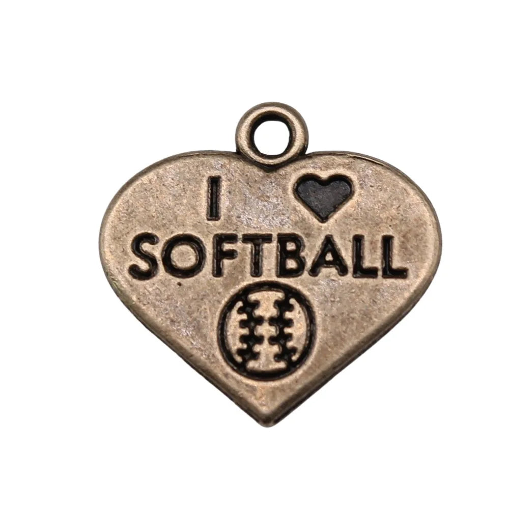 19x18mm 1.85g Multicolor Zinc Alloy I Love Softball Sports Charm Pendant for DIY Jewelry Making