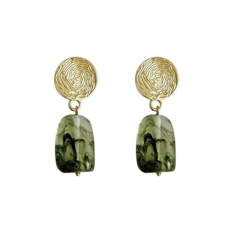 Matte Gradient Green Resin Round Stud Earrings Silver Plated Pin Forest Fairy Summer Jewelry