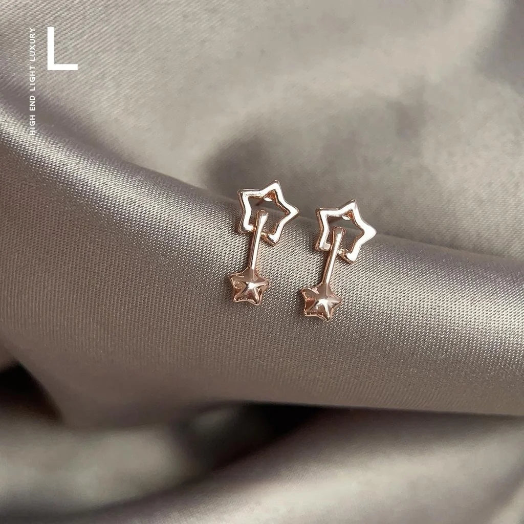 Rose Gold Copper Hollow Star Stud Earrings, Minimalist Versatile Fashion Jewelry