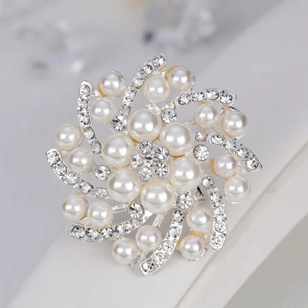 Elegant Pearl Rhinestone Flower Brooch, Alloy Crystal Lapel Pin Corsage For Women's Suit Accessory Gift