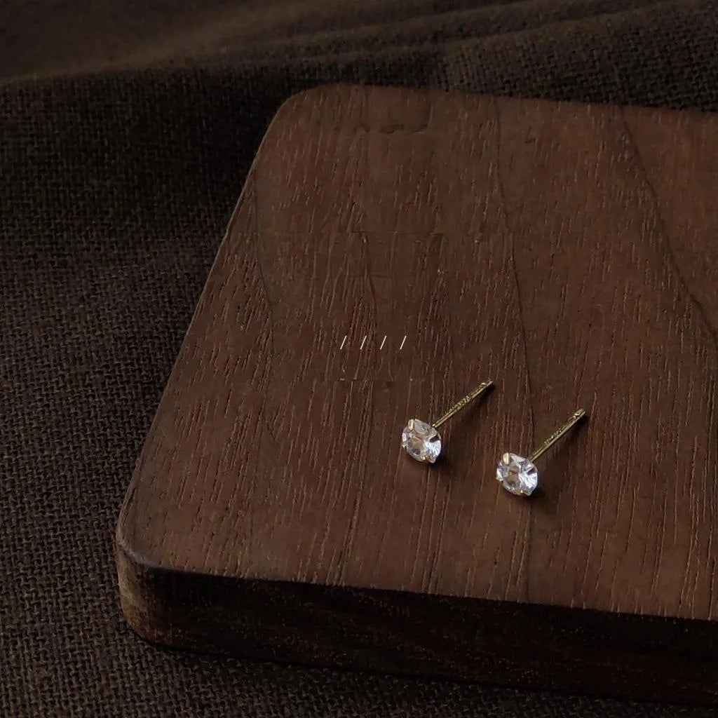Mini Copper Zircon Rhombus Stud Earrings For Women Korean Minimalist Sleep Friendly Jewelry