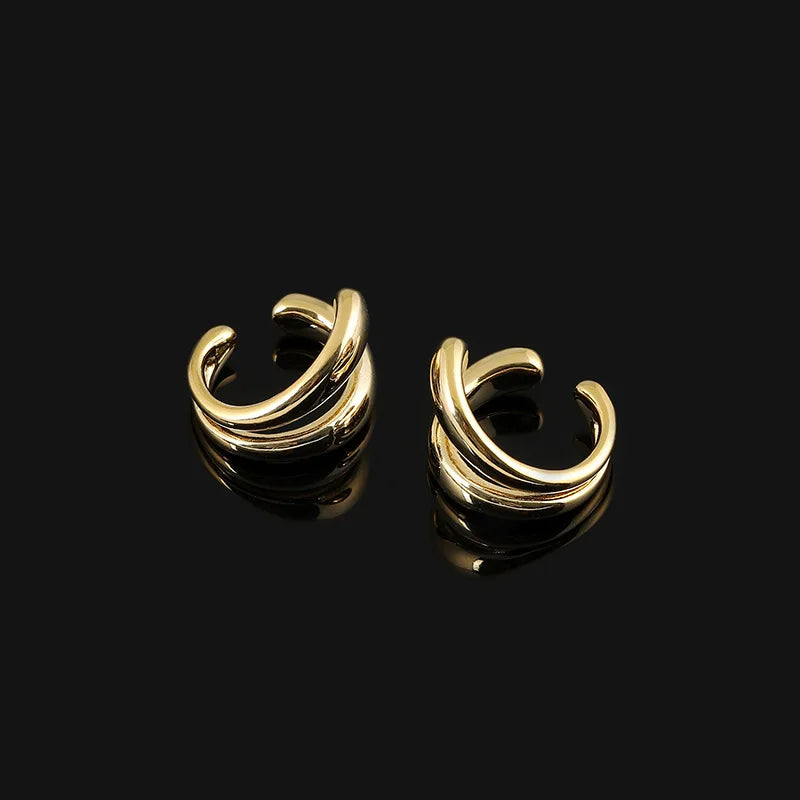 Luxury Irregular Double Layer Alloy Ear Cuff Hoop Stud & Clip On No Piercing Minimalist Earrings