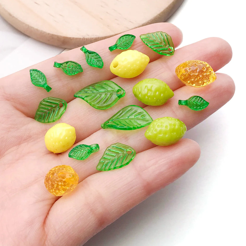 Acrylic Lemon Leaf Loose Beads and Charms for DIY Necklace Earrings Keychain Making