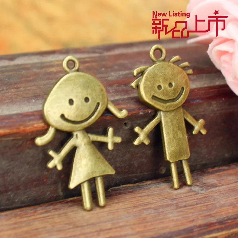 35x23MM Antique Silver Zinc Alloy Smiling Girl Charm Pendant for DIY Necklace Bracelet Jewelry Making