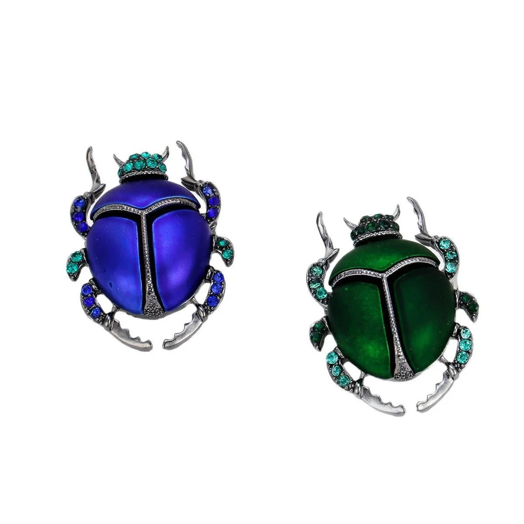 Vintage Green Enamel Beetle Brooch With Rhinestone Alloy Insect Lapel Pin For Suit Accessory Gift