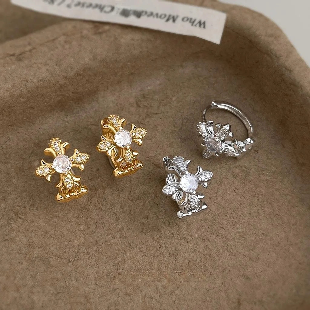 Iris Flower Micro Pave Zircon Copper Drop Earrings Niche Sweet Cool Fashion Jewelry