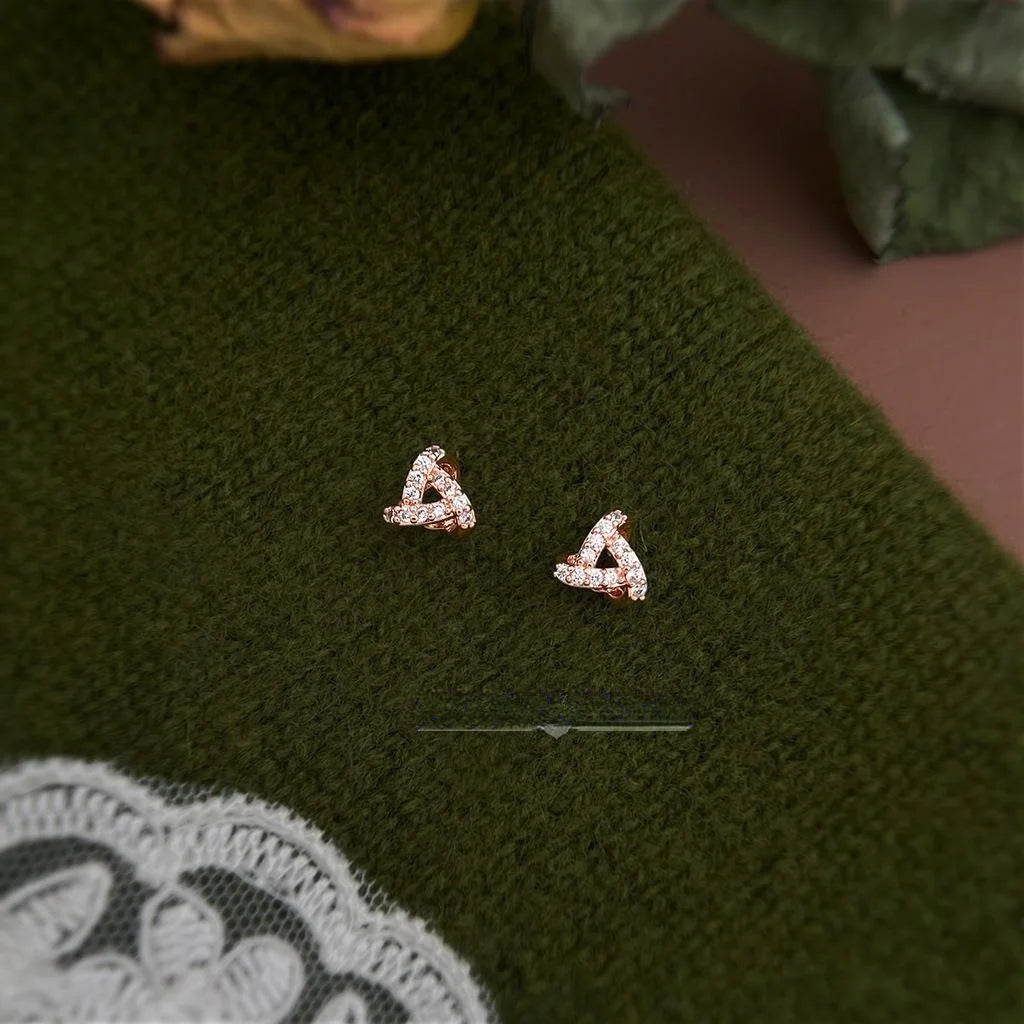 Micro Pave Zircon Triangle 3D Geometric Rose Gold Plated Copper Stud Earrings