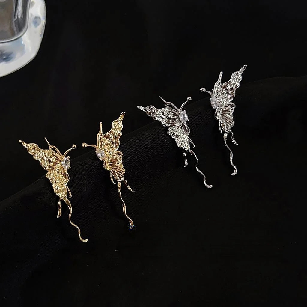 Original Design 14K Plated Copper Liquid Butterfly Stud Earrings Sweet Cool Style