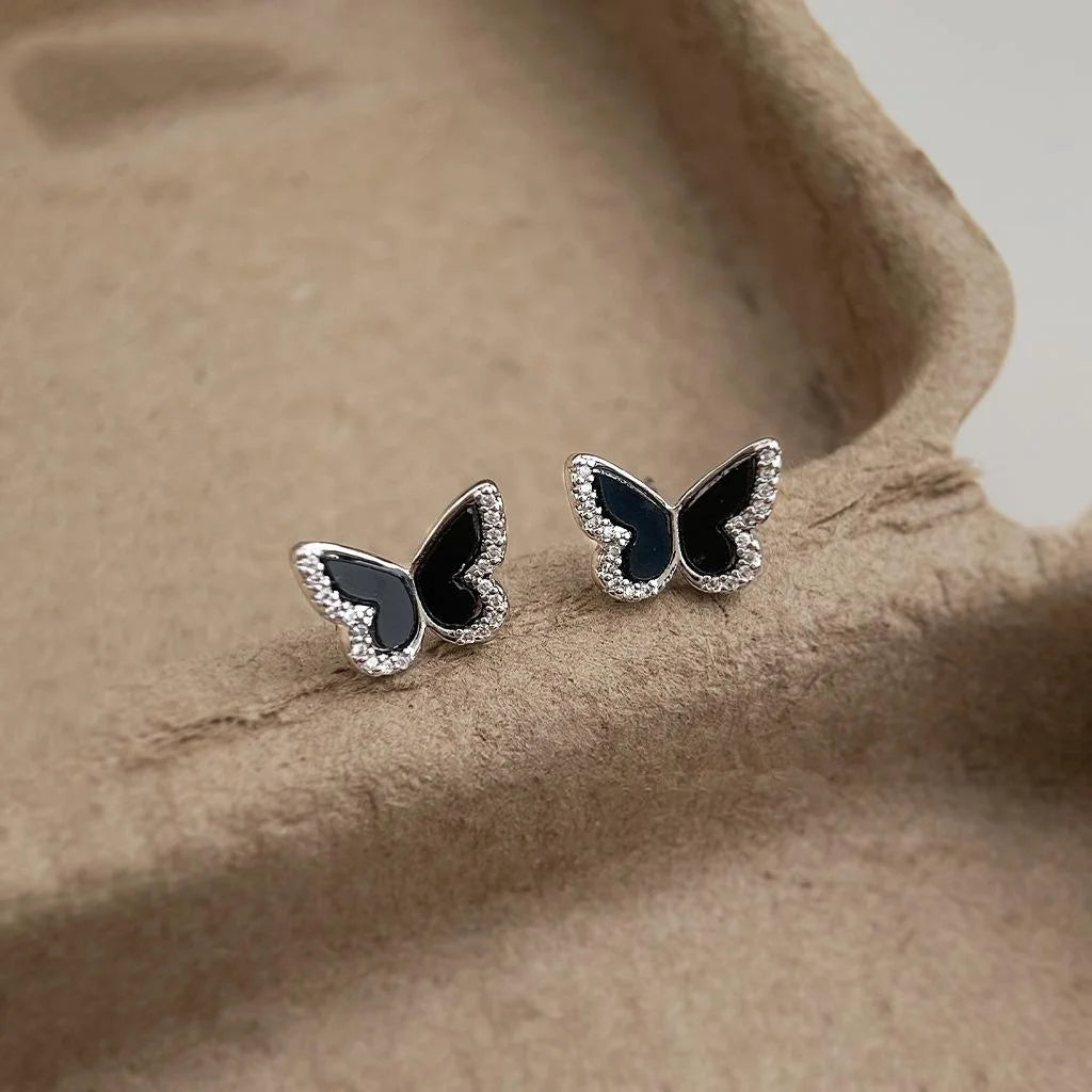 Micro Pave Zircon Black Butterfly Drop Earrings Copper Sweet Cool Jewelry