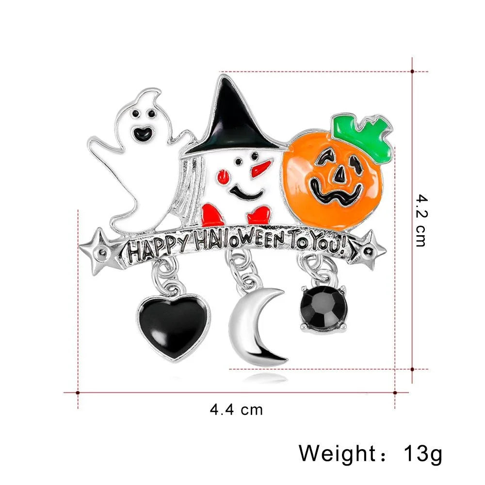 Cute Halloween Ghost Pumpkin Witch Enamel Alloy Brooch With Dangling Charms, Festive Lapel Pin Gift