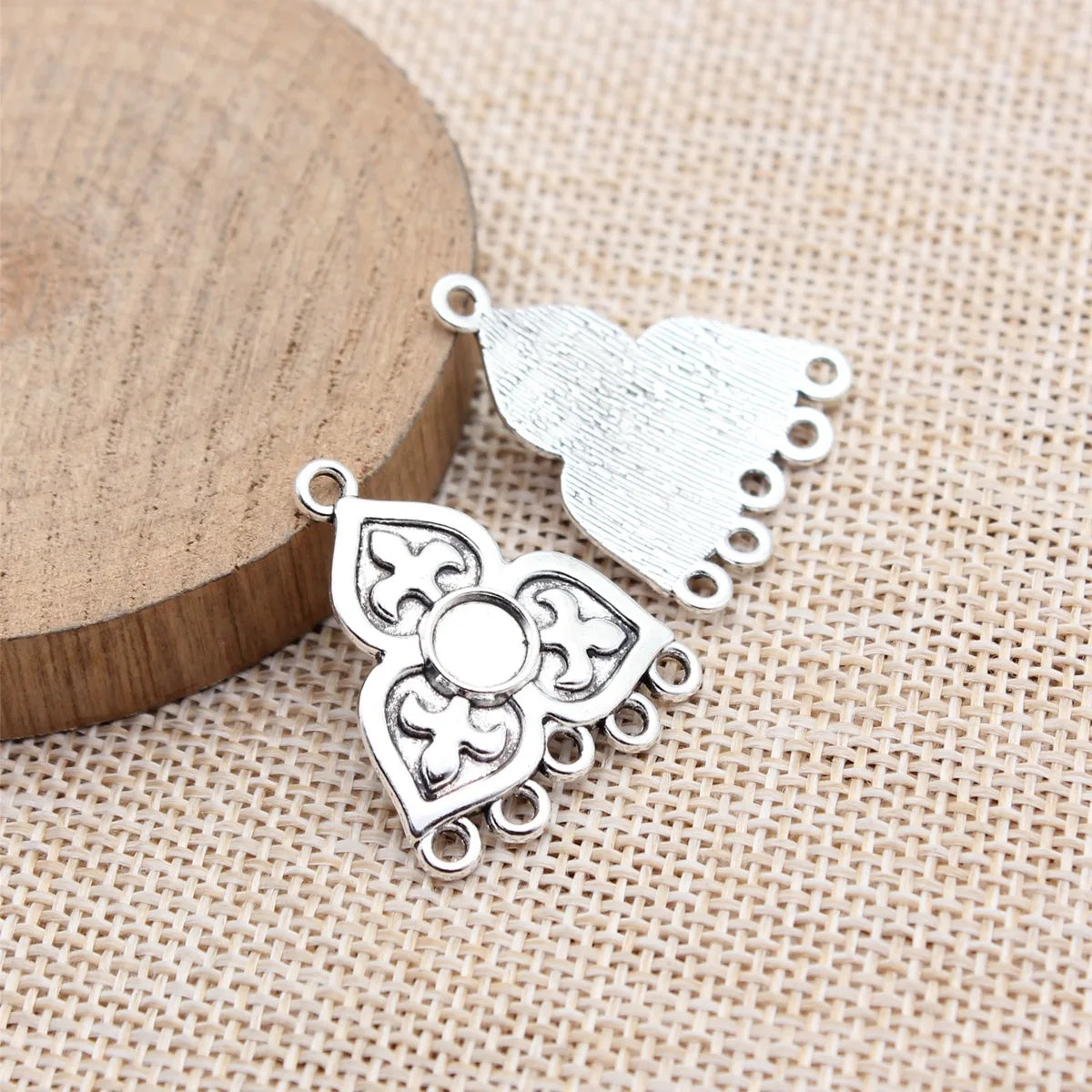 28x23mm 2.3g Antique Silver Zinc Alloy Earring Connector Charm for DIY Dangle Earring Making