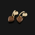 Elegant Coffee Brown Enamel Heart Charm Gold Alloy Stud & Clip On No Piercing Hoop Drop Earrings