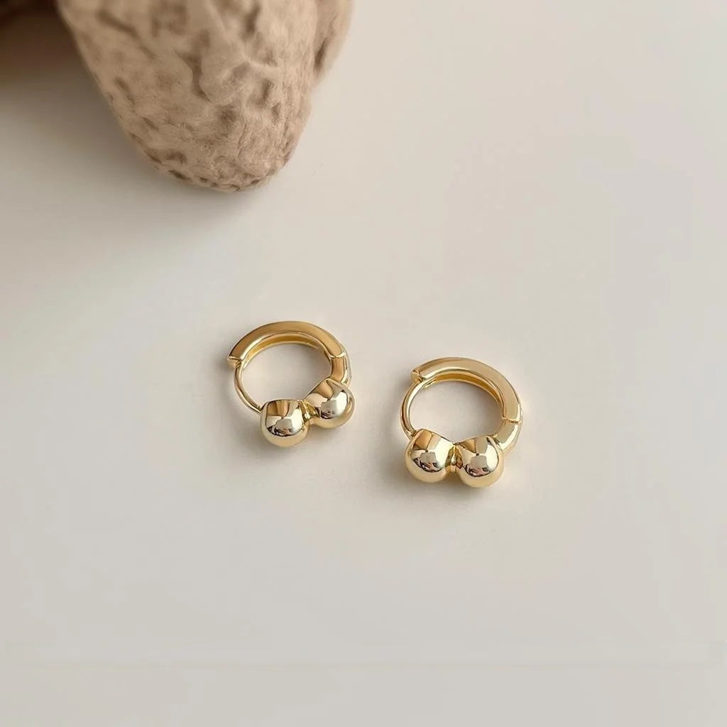 Minimalist Gold Tone Copper Stud Earrings For Women, Versatile Geometric Round Ball Jewelry