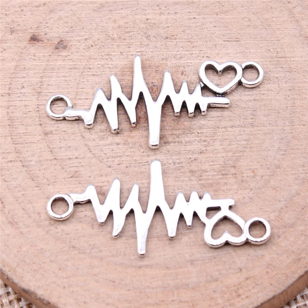 31x14mm 0.95g Multicolor Zinc Alloy Heart ECG Connector Charm for DIY Bracelet Necklace Making