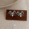 Sweet Cool Micro Pave Zircon Bow Heart Copper Stud Earrings For Women
