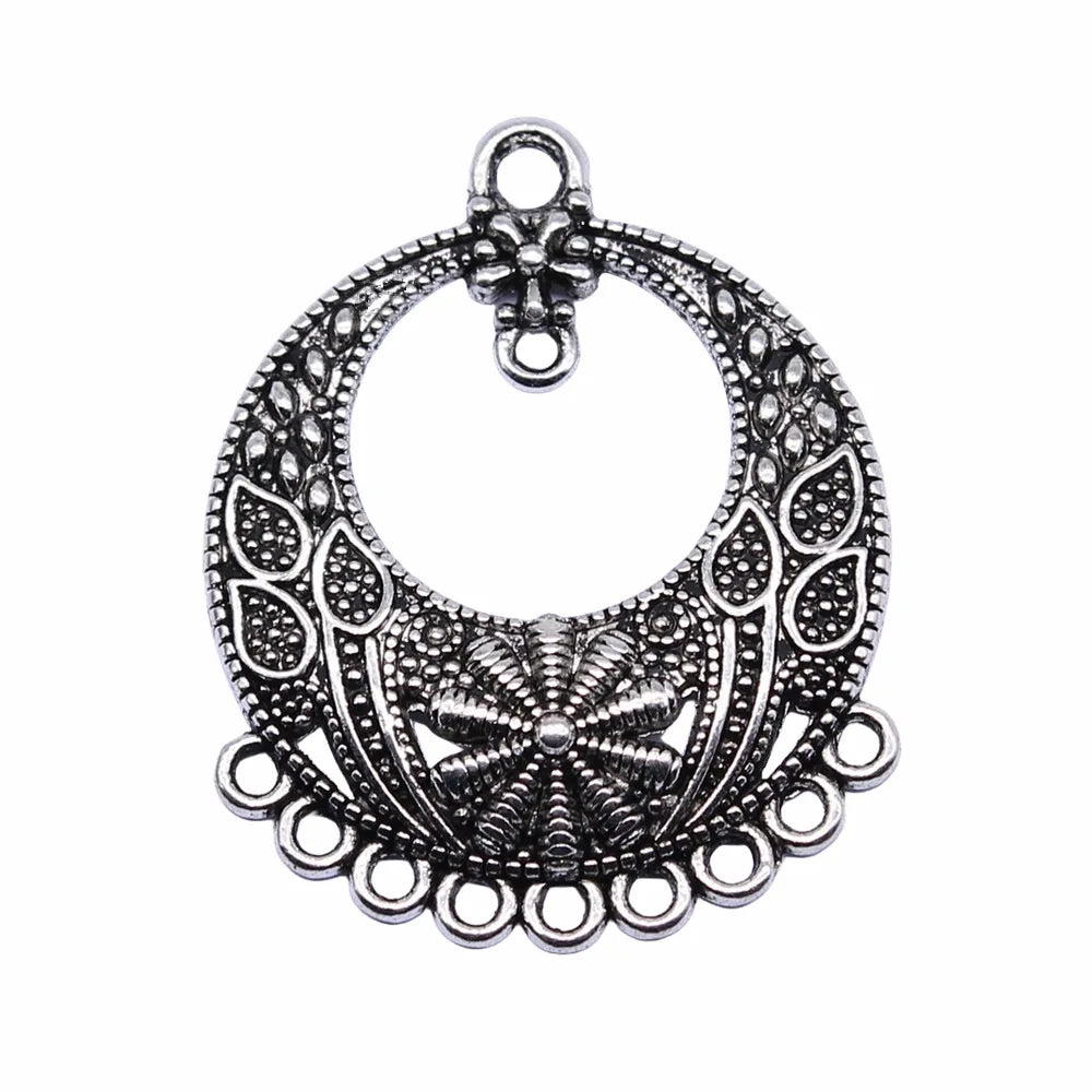 36x29mm 4.4g Antique Silver Zinc Alloy Round Earring Connector Charms for DIY Vintage Jewelry Making