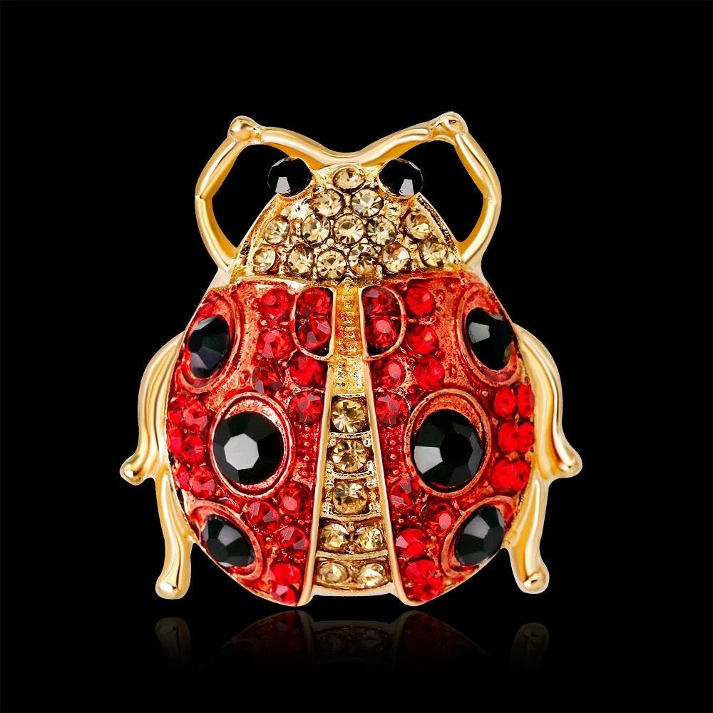 Luxury Red Ladybug Alloy Enamel Rhinestone Brooch For Women, Cute Insect Lapel Pin Corsage Gift