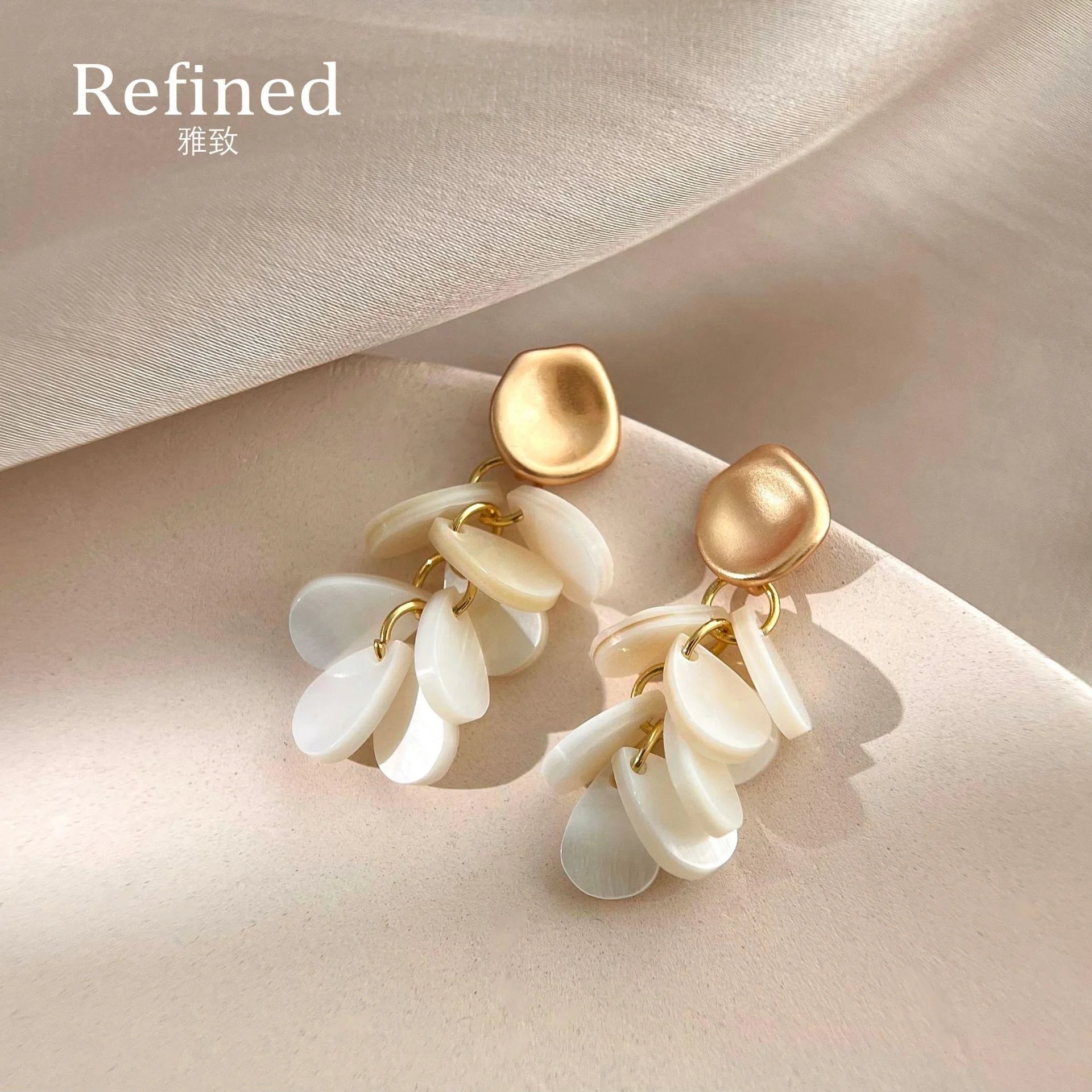 French Vintage Freshwater Shell Teardrop Tassel Drop Earrings Handmade Silver Plated Pin Jewelry