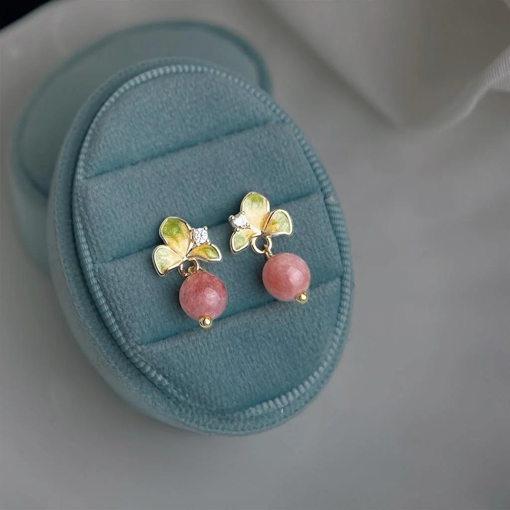 Sweet Elegant Zircon Copper Enamel Hand Painted Flower Drop Earrings For Women