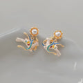 Dunhuang Style Hand Painted Enamel Copper Deer Drop Earrings With Pearl