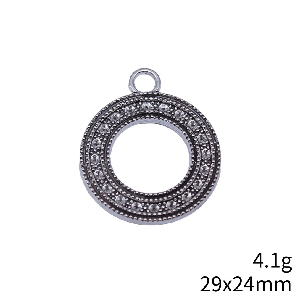 29x24mm 4.1g Antique Silver Zinc Alloy Round Ring Double Sided Charm Pendant for Rhinestone DIY Jewelry Making