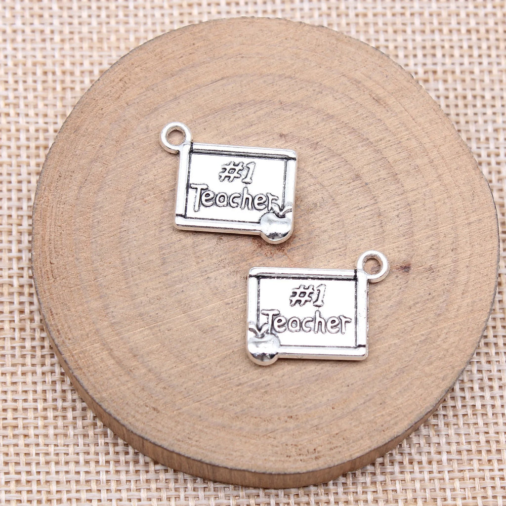 15x19mm 1.7g Antique Silver Zinc Alloy #1 Teacher Charm Pendant for School Theme DIY Jewelry Making