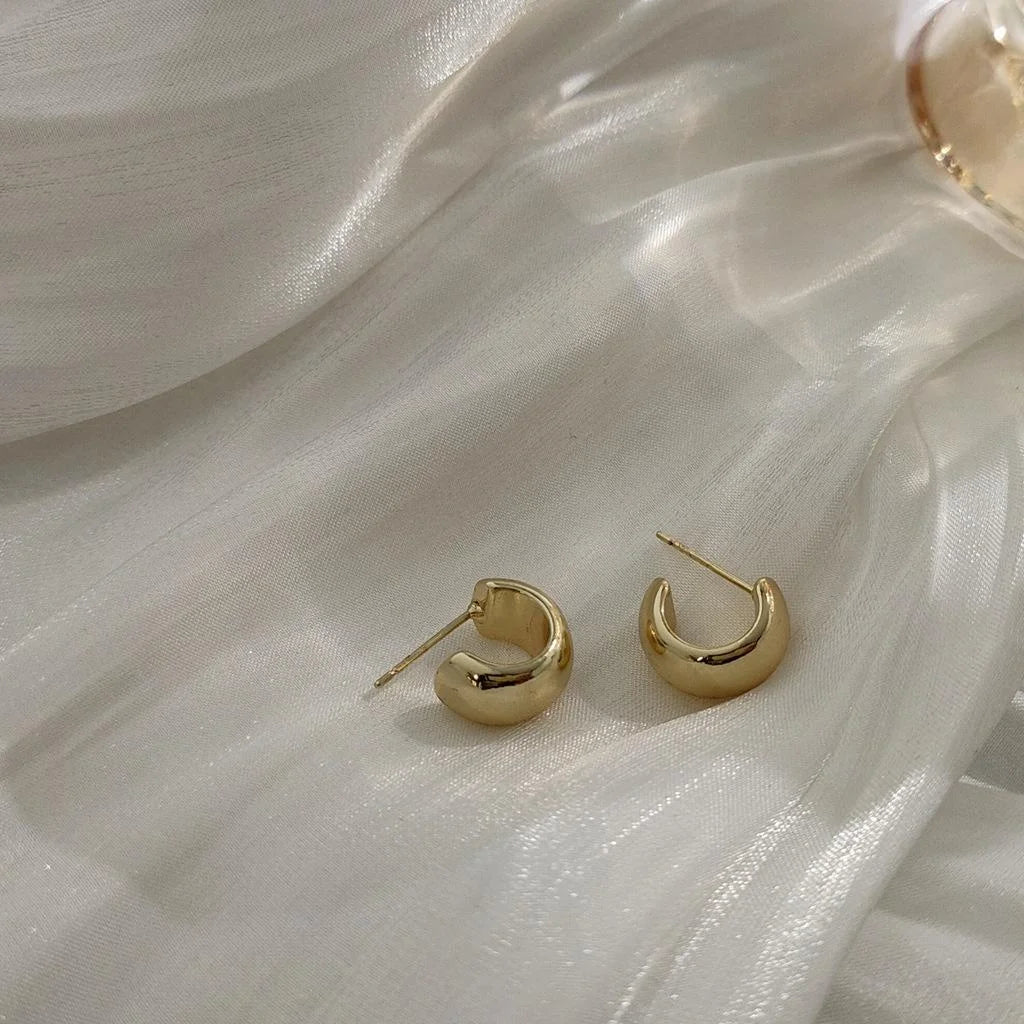14K Gold Plated Copper Geometric Stud Earrings Korean Minimalist Earlobe Wrap Jewelry