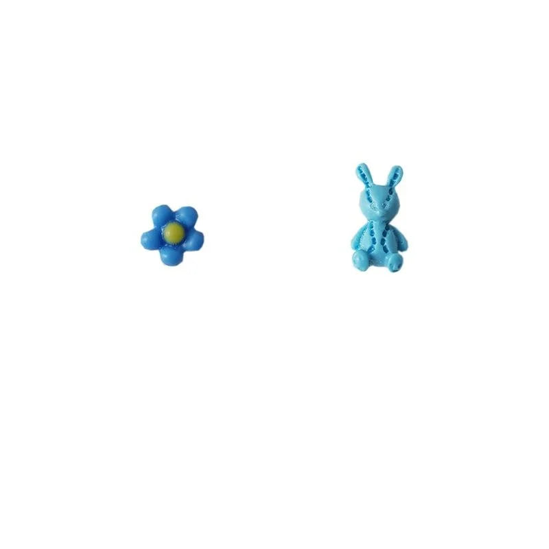 Cute Resin Rabbit Flower Stud Earrings With Silver Plated Posts, Korean Japanese Mini Style