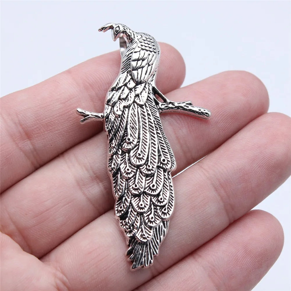 32x60mm 7.5g Antique Silver Zinc Alloy Peacock Charm Pendant for DIY Necklace Bracelet Jewelry Making