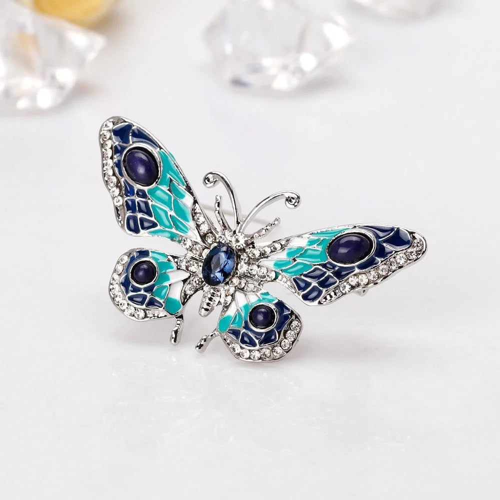 Elegant Enamel Butterfly Brooch With Rhinestone Alloy Wings, Women's Lapel Pin Corsage Suit Accessory