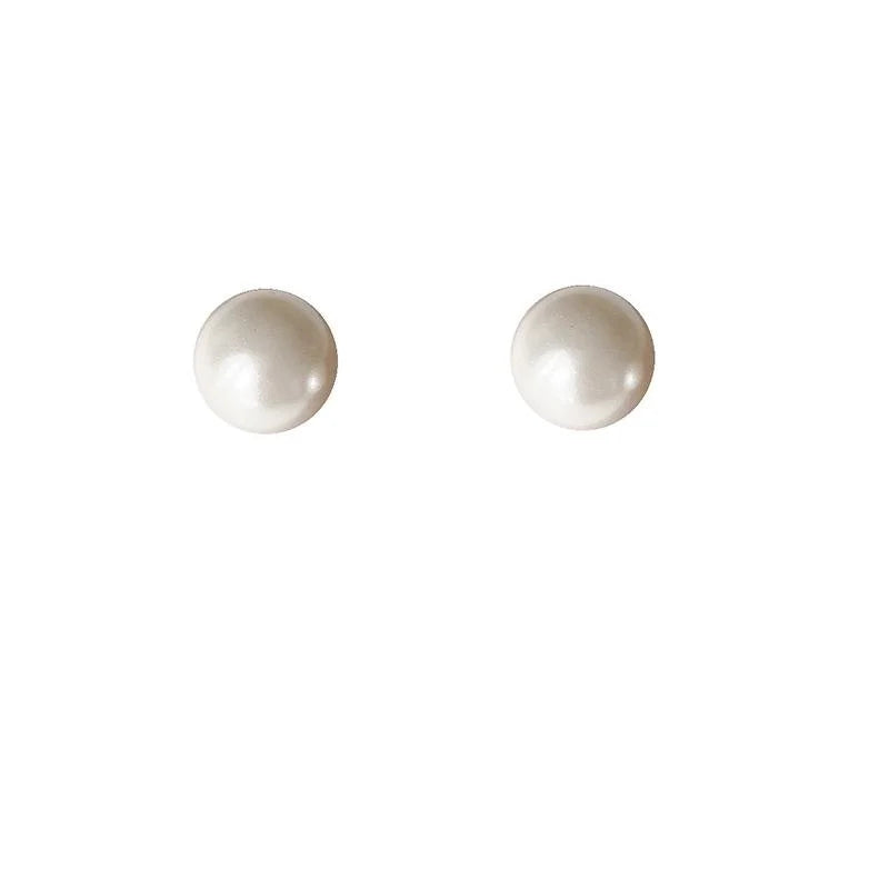 Korean Vintage Glass Pearl Stud Earrings Silver Plated Geometric Style Jewelry