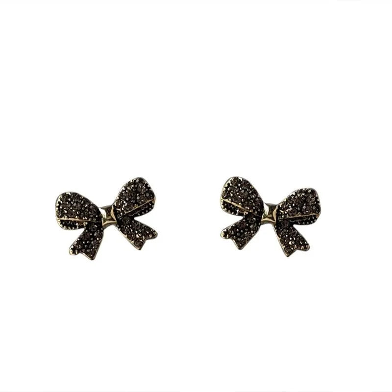 Light Luxury Alloy Rhinestone Bow Stud Earrings With Silver-Plated Pins For Women