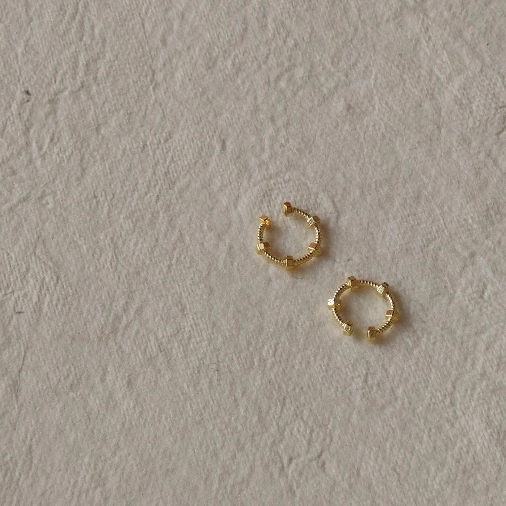 14K Gold Plated Copper Geometric Hoop Drop Earrings, Minimalist No Piercing Ear Cuff Clips