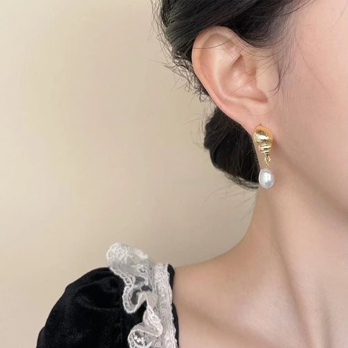 Freshwater Pearl 14K Plated Conch Drop Earrings Ocean Style Designer Jewelry