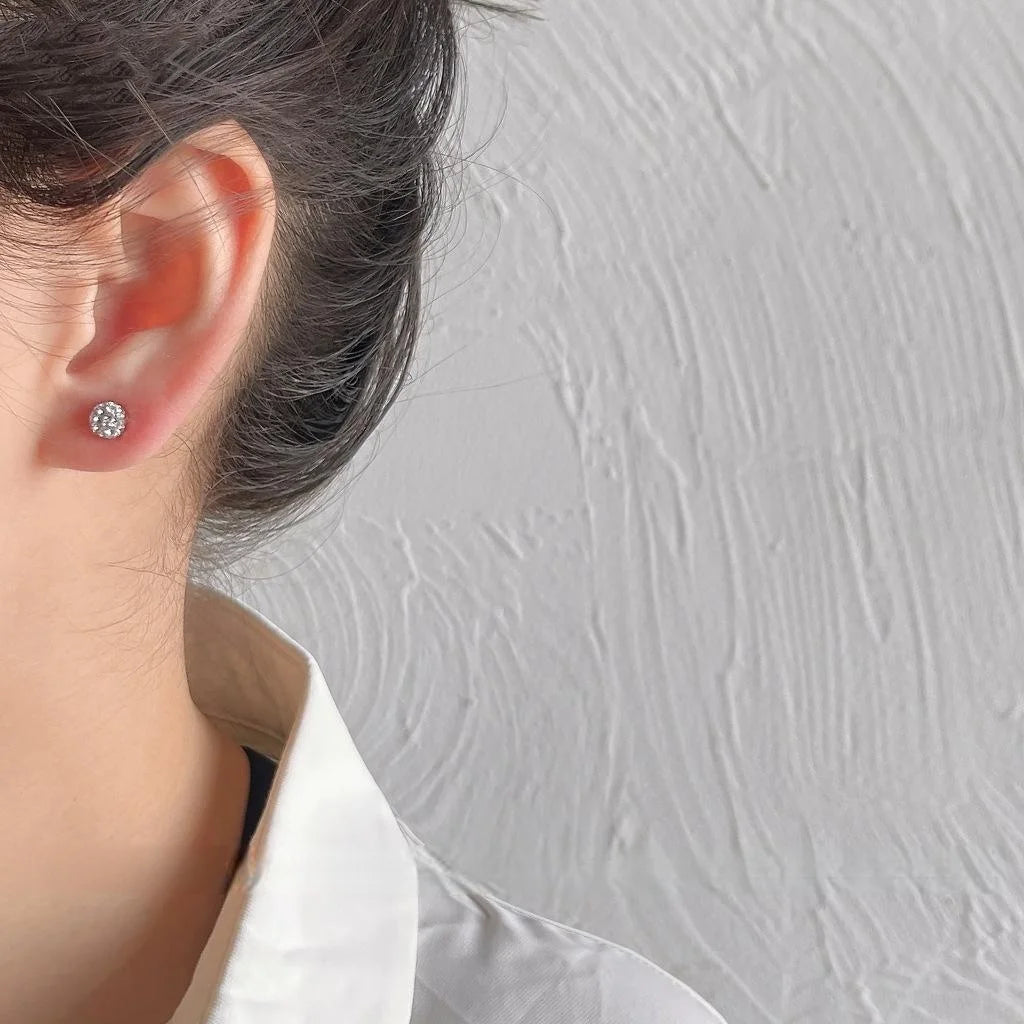 Glass Rhinestone Round Ball Stud Earrings Sparkling Geometric Full Rhinestone Light Luxury Style