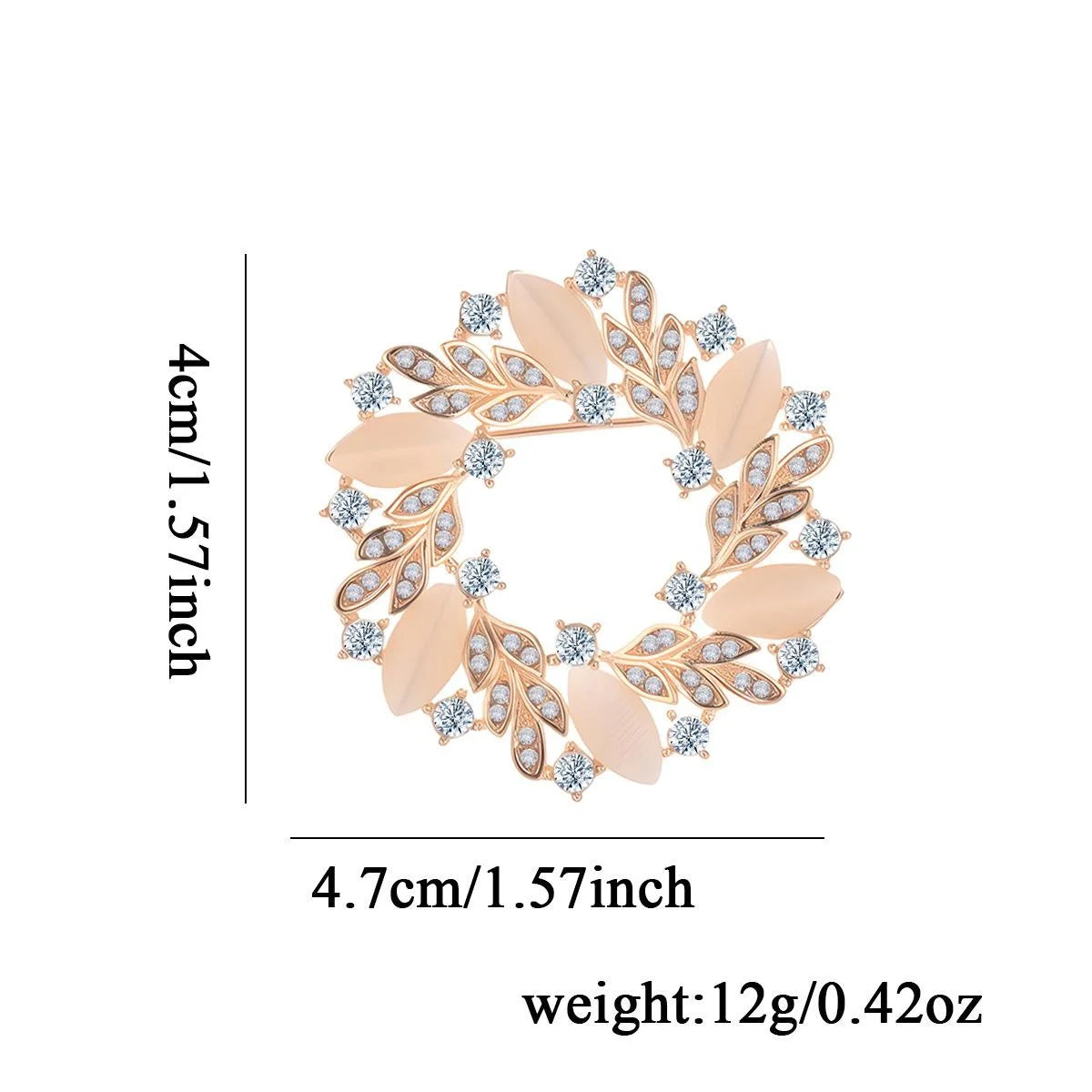 Elegant Rhinestone Leaf Wreath Brooch, Rose Gold Alloy Floral Lapel Pin Corsage Suit Accessory Gift