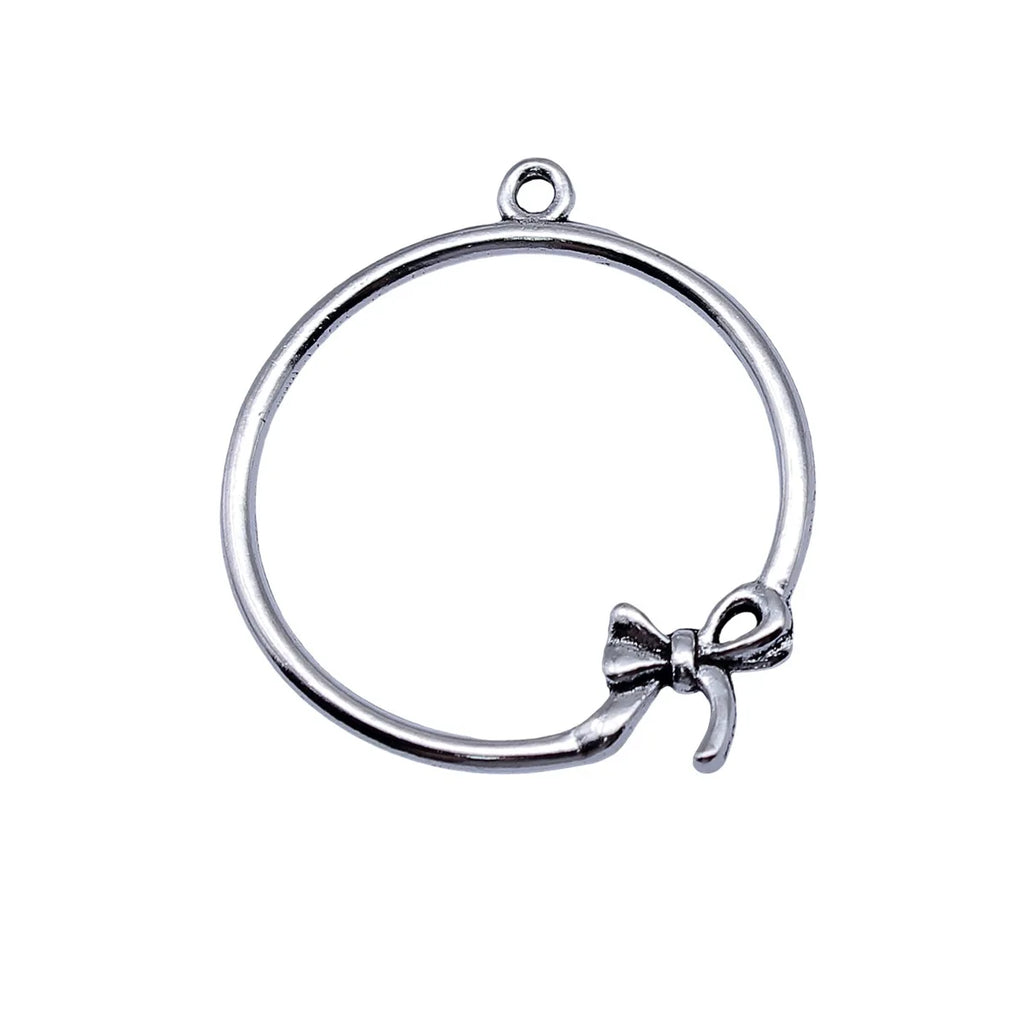 32x29mm 1.65g Antique Silver Zinc Alloy Bowknot Round Ring Butterfly Charm Pendant for DIY Necklace Jewelry