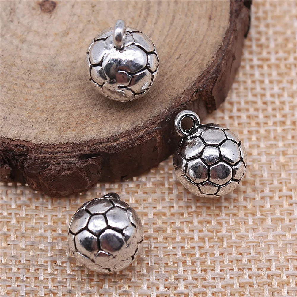 11x11x11mm 4.5g Antique Silver Zinc Alloy 3D Soccer Ball Charm Pendant for DIY Sports Jewelry Making