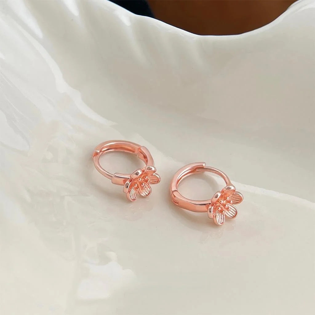 Rose Gold Copper Peach Blossom Drop Earrings, Fresh New Chinese 3D Floral Ear Jewelry