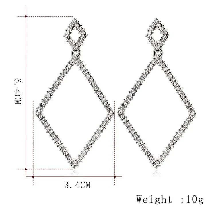 Luxury Geometric Rhinestone Diamond Shape Dangle Earrings For Women, Elegant Alloy Party Wedding Jewelry