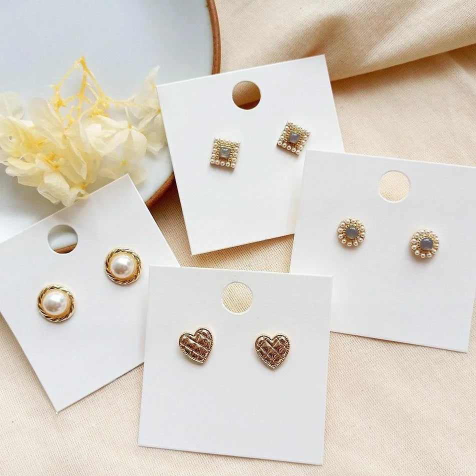 14K Gold Plated Alloy Pearl Heart Stud Earrings French Simple Romantic Style for Women