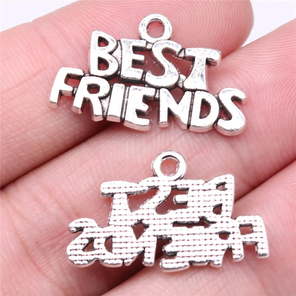 25x15mm 1.99g Antique Silver Zinc Alloy Best Friends Charm Pendant for DIY Friendship Jewelry Making