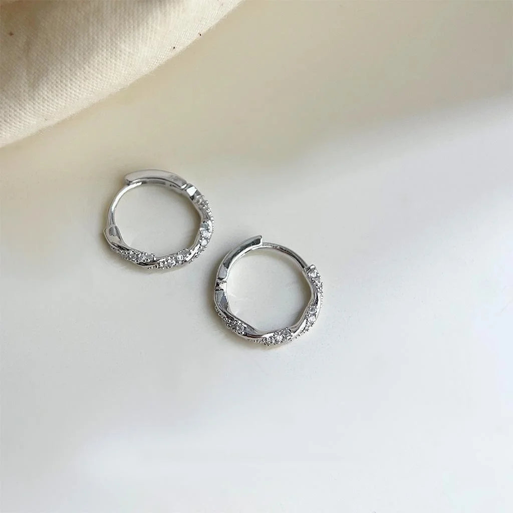 Style Copper Micro Pave Zircon Round Geometric Stud Earrings For Women