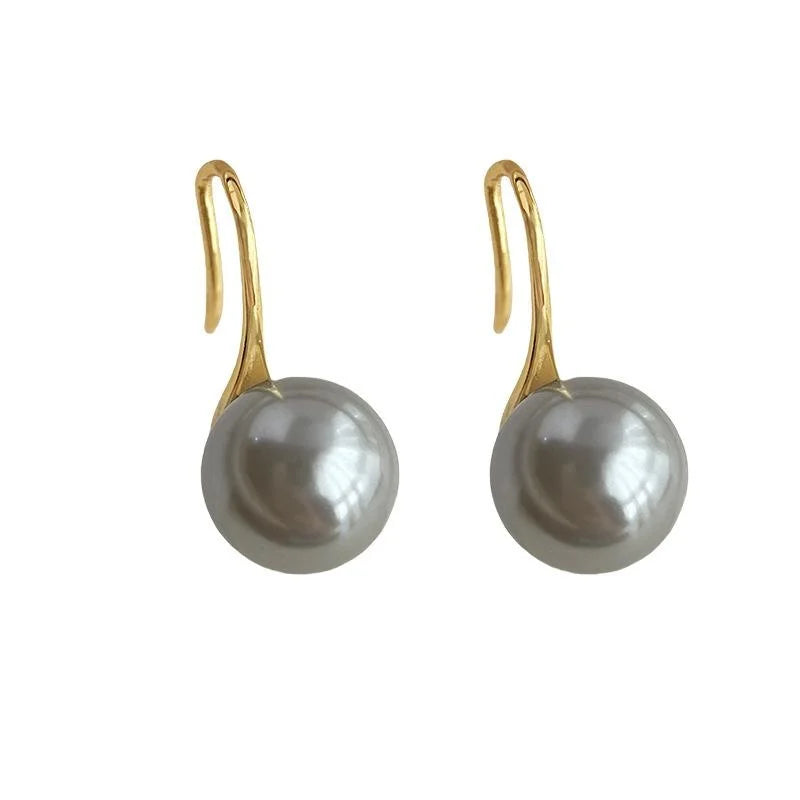 14K Gold Plated Copper Gray Glass Pearl Geometric Drop Earrings For Commuter Style