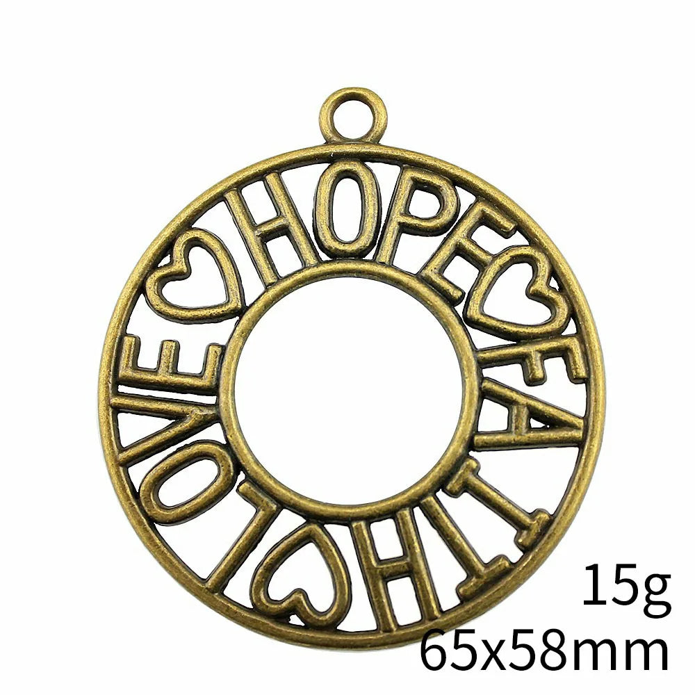 65x58mm 15g Antique Bronze Zinc Alloy LOVE HOPE FAITH Charm Pendant for DIY Necklace Jewelry